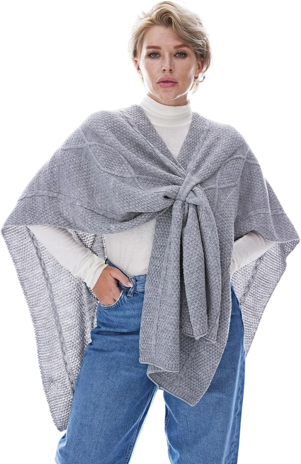 MissShorthair Women's Lightweight Knitted Shawl Thin Breathable Wrap for Outdoor Travel Spring, Poncho Daily Use, Office