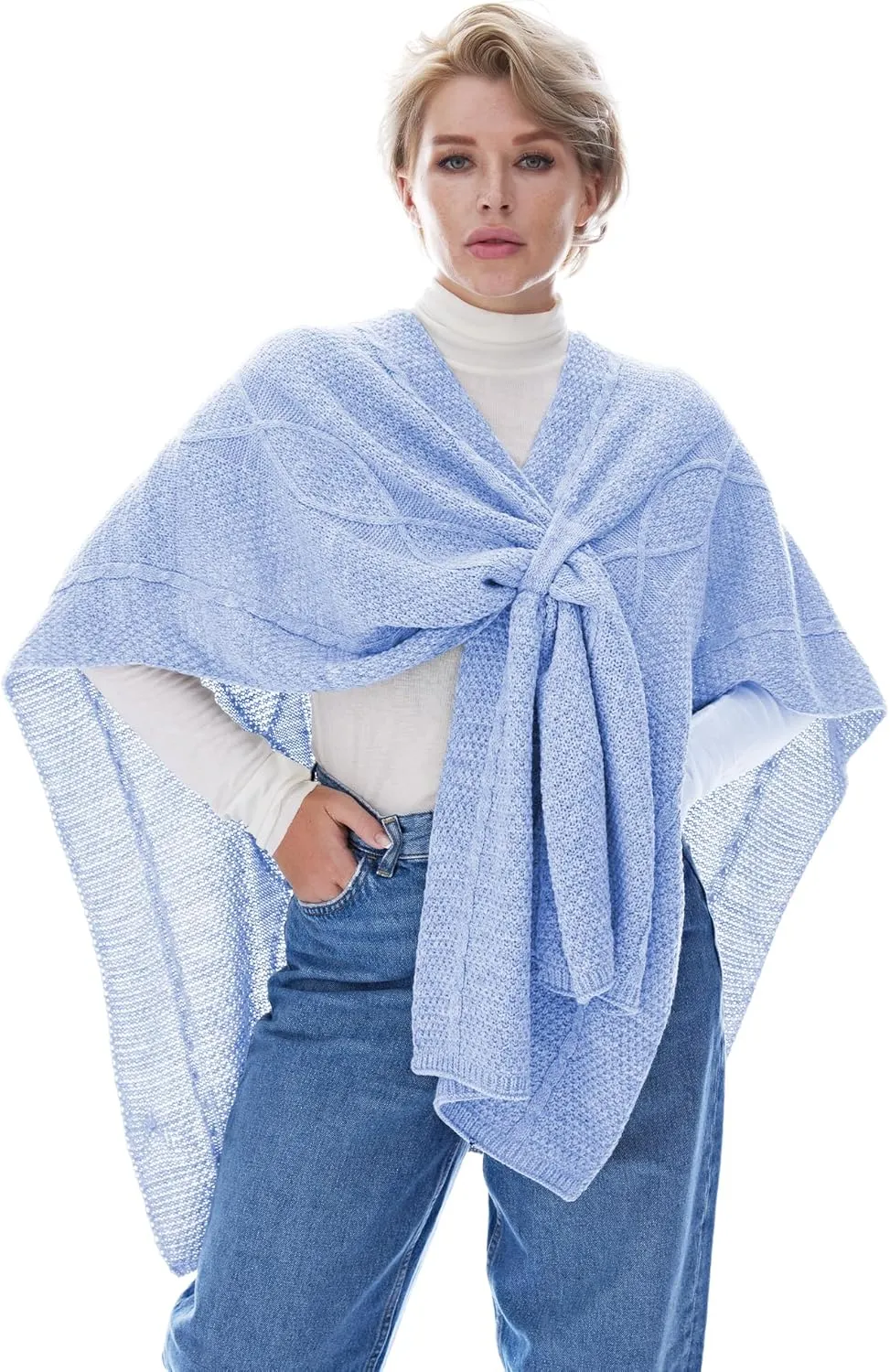 MissShorthair Women's Lightweight Knitted Shawl Thin Breathable Wrap for Outdoor Travel Spring, Poncho Daily Use, Office