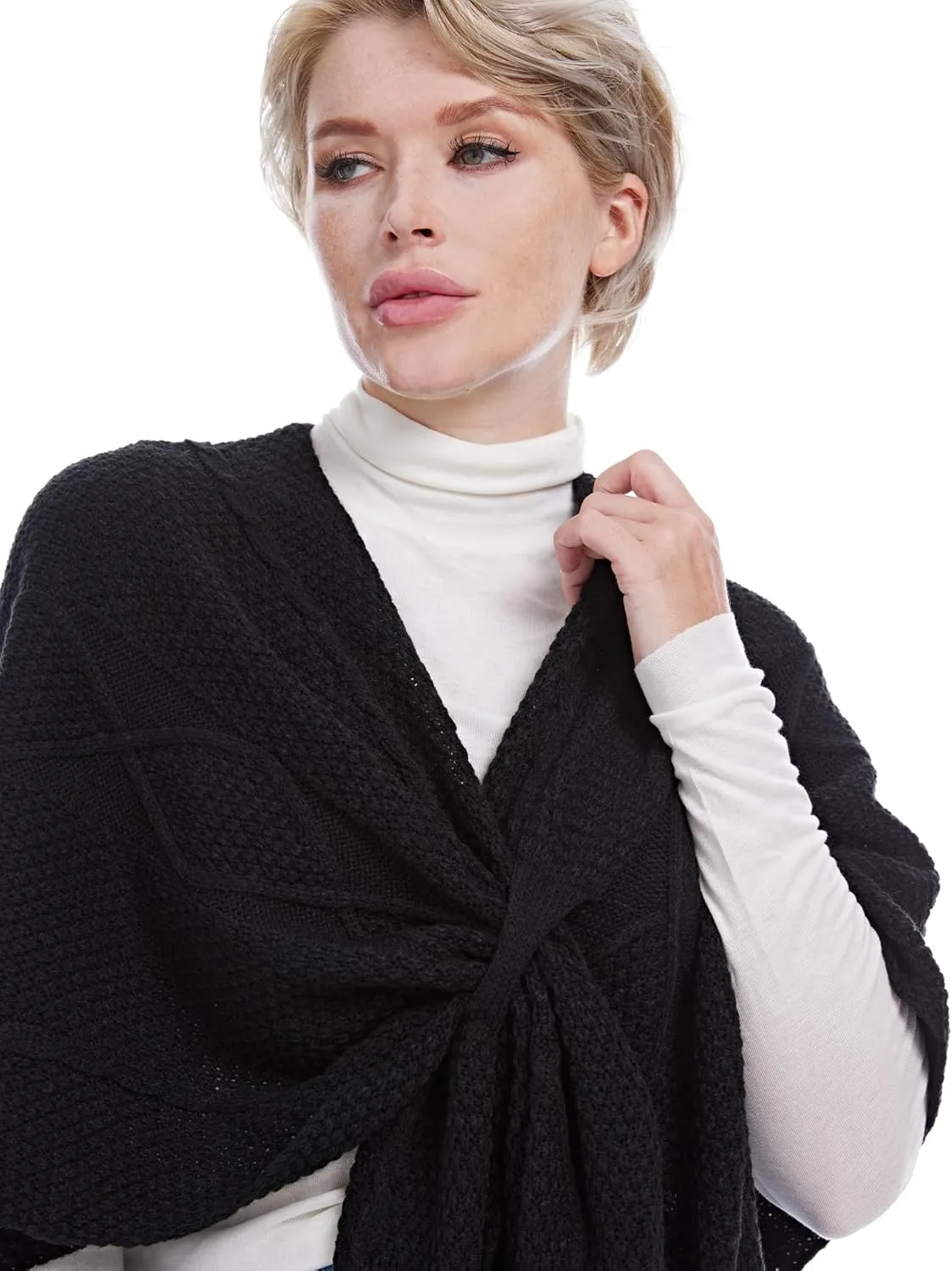 MissShorthair Women's Lightweight Knitted Shawl Thin Breathable Wrap for Outdoor Travel Spring, Poncho Daily Use, Office
