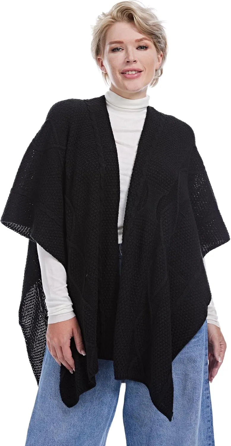 MissShorthair Women's Lightweight Knitted Shawl Thin Breathable Wrap for Outdoor Travel Spring, Poncho Daily Use, Office