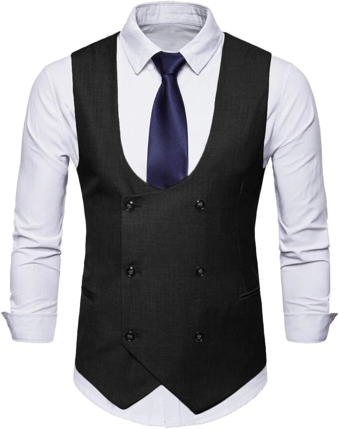MllesReve Men's Slim Fit Waistcoat U Neck Double Breasted Suit Vest