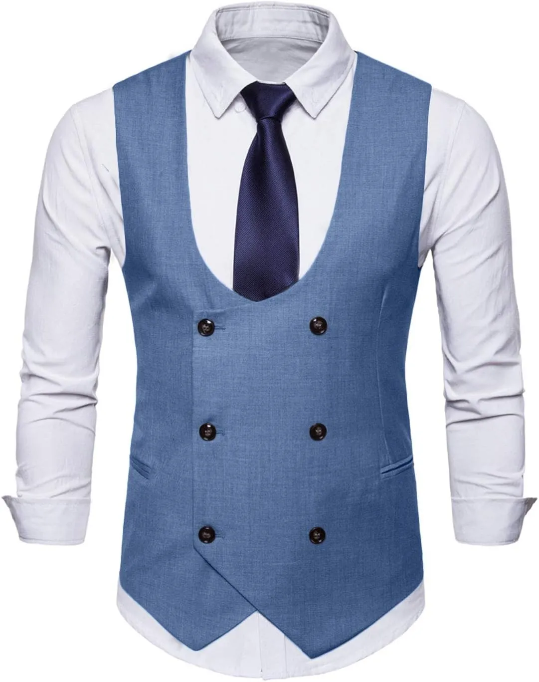 MllesReve Men's Slim Fit Waistcoat U Neck Double Breasted Suit Vest