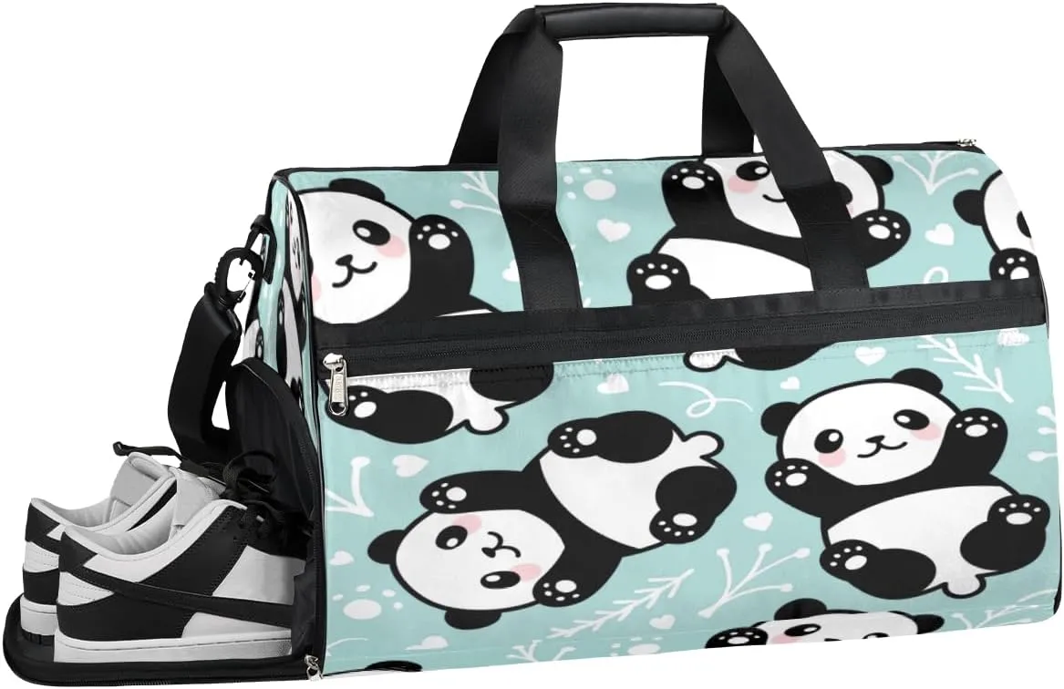 Modern Animal Panda Sports Gym Bag with Wet Pocket & Shoes Compartment Waterproof Workout Duffel Bag for Women and Men Weekender Overnight Duffle Bag Travel Carry-on Tote