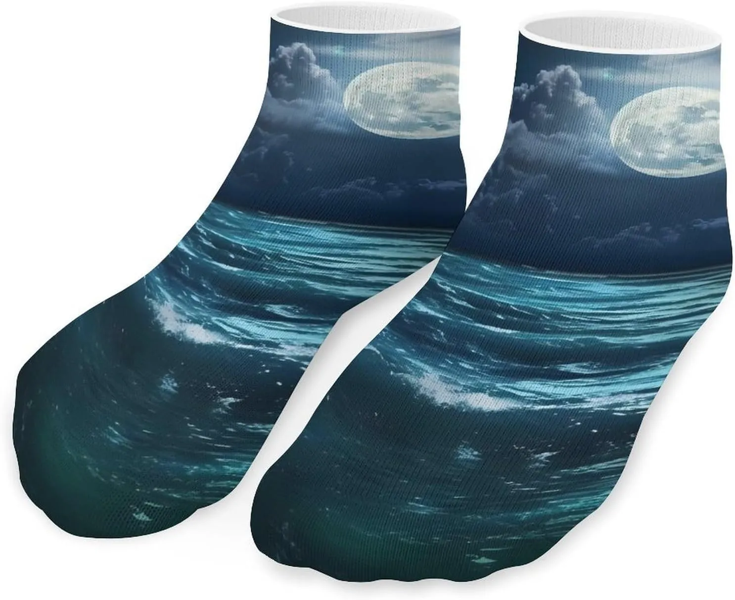 Moon Over The Ocean Natural Scenery Cute Ankle Socks 1 Pairs Low Cut No Show Sock Breathable Stocking for Men Women