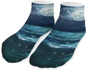 Moon Over The Ocean Natural Scenery Cute Ankle Socks 1 Pairs Low Cut No Show Sock Breathable Stocking for Men Women