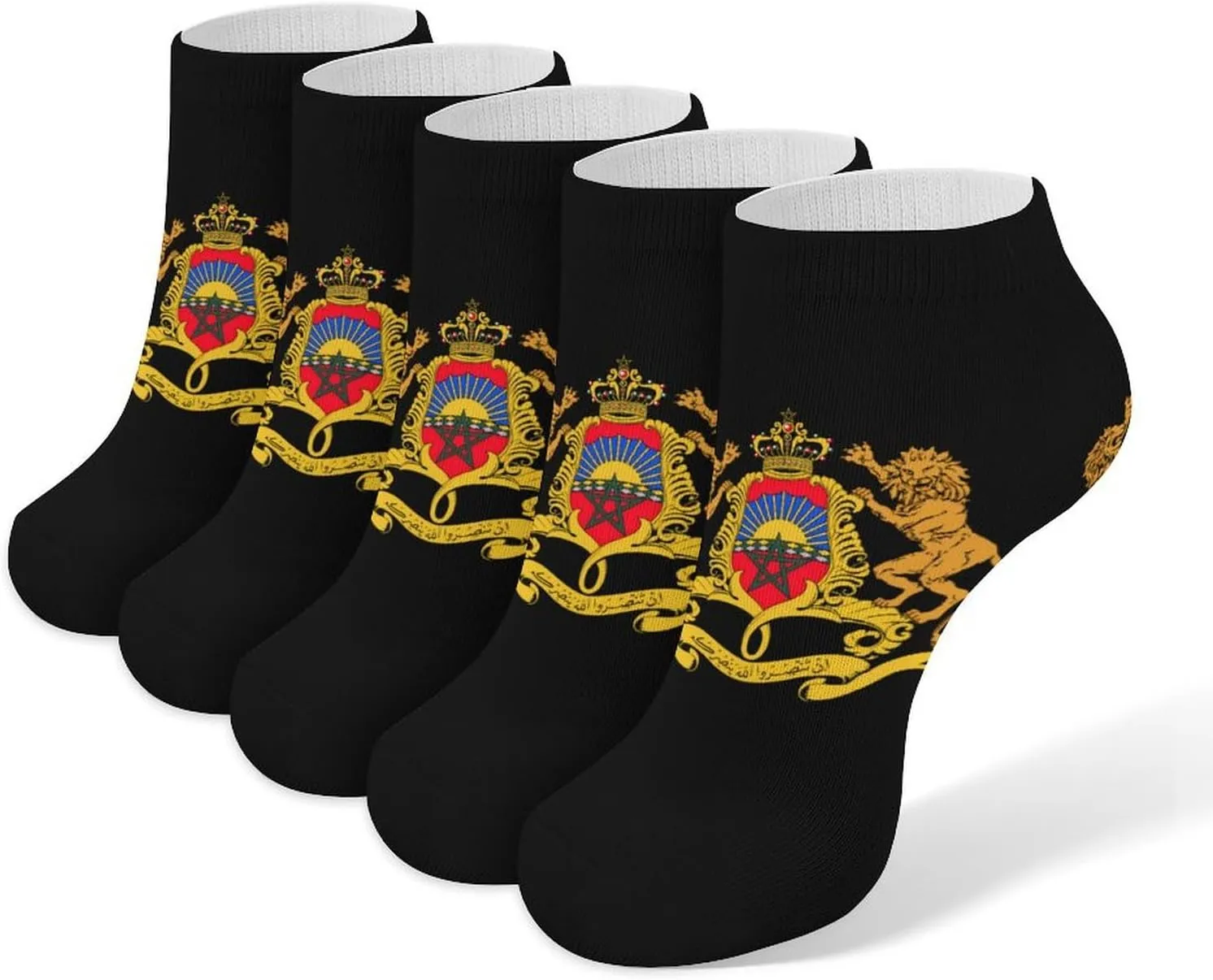 Morocco Coat of Arms Moroccan 5 Pairs Low Cut Ankle Socks for Men Women Athletic Running Socks No Show Breathable
