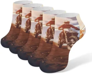 Motorcycle Motorsport Mountain Sunset 5 Pairs Low Cut Ankle Socks for Men Women Athletic Running Socks No Show Breathable