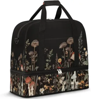 Mushroom Forest Travel Duffel Bag for Women Men, Plants Leaves Sports Gym Bag with Shoes Compartment Foldable Overnight Bag Weekender Tote Workout Carry On Luggage Bag