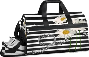 Music Daisies Sports Gym Bag with Wet Pocket & Shoes Compartment Waterproof Workout Duffel Bag for Women and Men Weekender Overnight Duffle Bag Travel Carry-on Tote