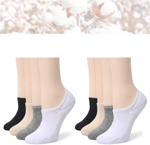 No Show Socks Women Girl Ultra Low Cut Flats Ankle Loafer Hidden Invisible Short Sock Summer Cotton Thin Non Slip Comfortable Breathable Athletic Casual Socks Shoe Liner 4 Pairs