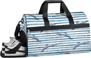 Ocean Dolphin Animal Sports Gym Bag with Wet Pocket & Shoes Compartment Waterproof Workout Duffel Bag for Women and Men Weekender Overnight Duffle Bag Travel Carry-on Tote