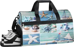 Ocean Theme Sports Gym Bag with Wet Pocket & Shoes Compartment Waterproof Workout Duffel Bag for Women and Men Weekender Overnight Duffle Bag Travel Carry-on Tote