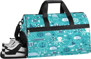 Octopus Design Sports Gym Bag with Wet Pocket & Shoes Compartment Waterproof Workout Duffel Bag for Women and Men Weekender Overnight Duffle Bag Travel Carry-on Tote