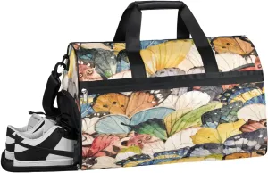 Oil Painting Butterfly Sports Gym Bag with Wet Pocket & Shoes Compartment Waterproof Workout Duffel Bag for Women and Men Weekender Overnight Duffle Bag Travel Carry-on Tote