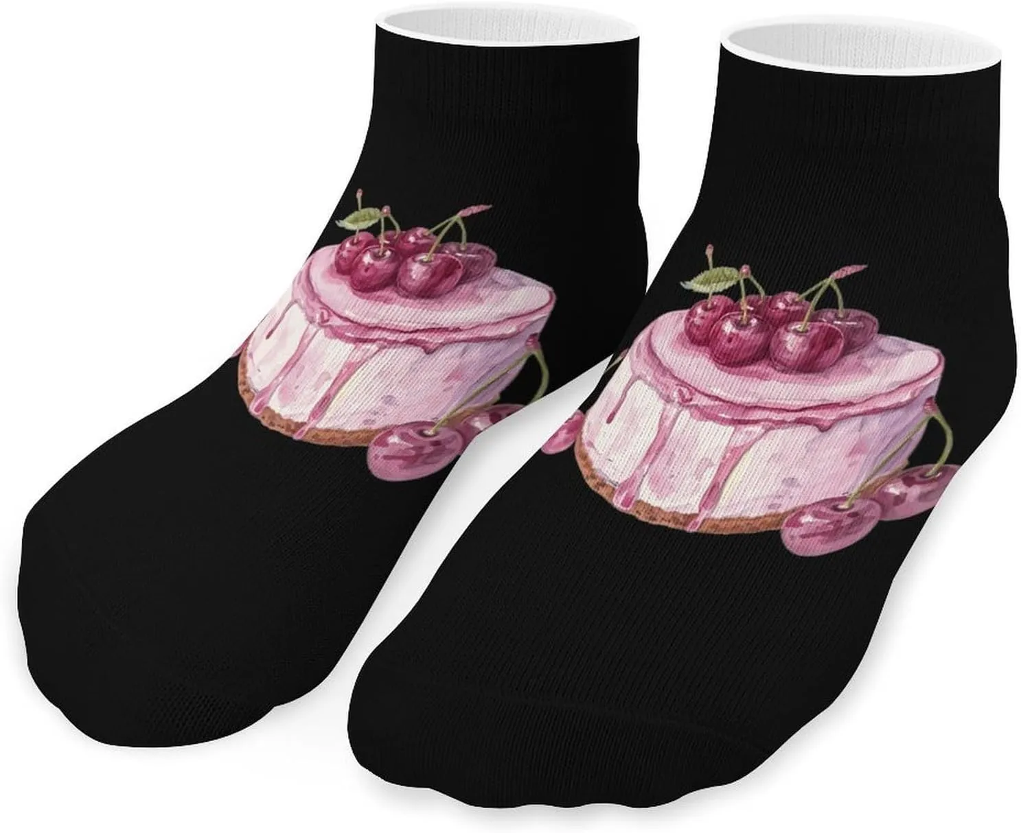Painted Cherry Cake Cute Ankle Socks 1 Pairs Low Cut No Show Sock Breathable Stocking for Men Women