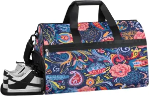 Paisley Theme Sports Gym Bag with Wet Pocket & Shoes Compartment Waterproof Workout Duffel Bag for Women and Men Weekender Overnight Duffle Bag Travel Carry-on Tote