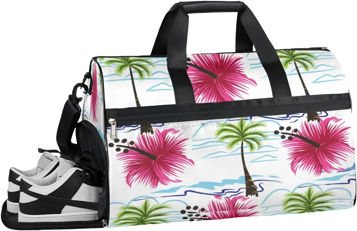 Palm Tree Flower Sports Gym Bag with Wet Pocket & Shoes Compartment Waterproof Workout Duffel Bag for Women and Men Weekender Overnight Duffle Bag Travel Carry-on Tote