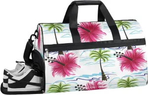 Palm Tree Flower Sports Gym Bag with Wet Pocket & Shoes Compartment Waterproof Workout Duffel Bag for Women and Men Weekender Overnight Duffle Bag Travel Carry-on Tote