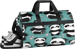Panda Heart Sports Gym Bag with Wet Pocket & Shoes Compartment Waterproof Workout Duffel Bag for Women and Men Weekender Overnight Duffle Bag Travel Carry-on Tote