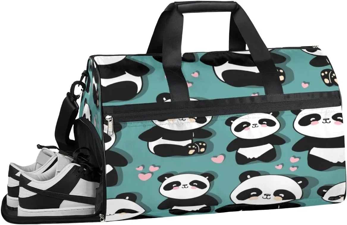 Panda Heart Sports Gym Bag with Wet Pocket & Shoes Compartment Waterproof Workout Duffel Bag for Women and Men Weekender Overnight Duffle Bag Travel Carry-on Tote