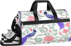 Peacock Bird Sports Gym Bag with Wet Pocket & Shoes Compartment Waterproof Workout Duffel Bag for Women and Men Weekender Overnight Duffle Bag Travel Carry-on Tote