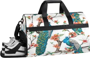 Peacock Style Sports Gym Bag with Wet Pocket & Shoes Compartment Waterproof Workout Duffel Bag for Women and Men Weekender Overnight Duffle Bag Travel Carry-on Tote