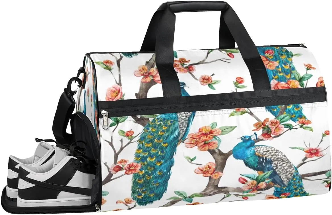 Peacock Style Sports Gym Bag with Wet Pocket & Shoes Compartment Waterproof Workout Duffel Bag for Women and Men Weekender Overnight Duffle Bag Travel Carry-on Tote