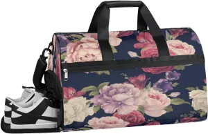 Peony Pattern Sports Gym Bag with Wet Pocket & Shoes Compartment Waterproof Workout Duffel Bag for Women and Men Weekender Overnight Duffle Bag Travel Carry-on Tote