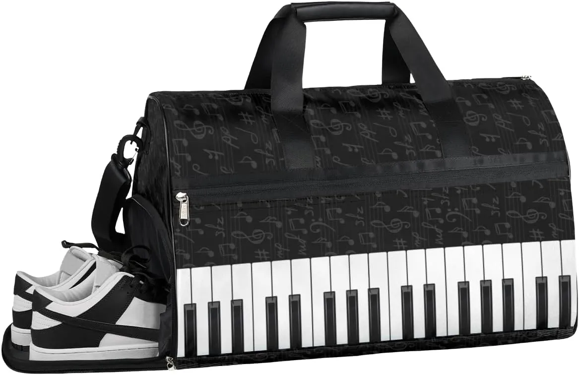 Piano Keys Music Sports Gym Bag with Wet Pocket & Shoes Compartment Waterproof Workout Duffel Bag for Women and Men Weekender Overnight Duffle Bag Travel Carry-on Tote