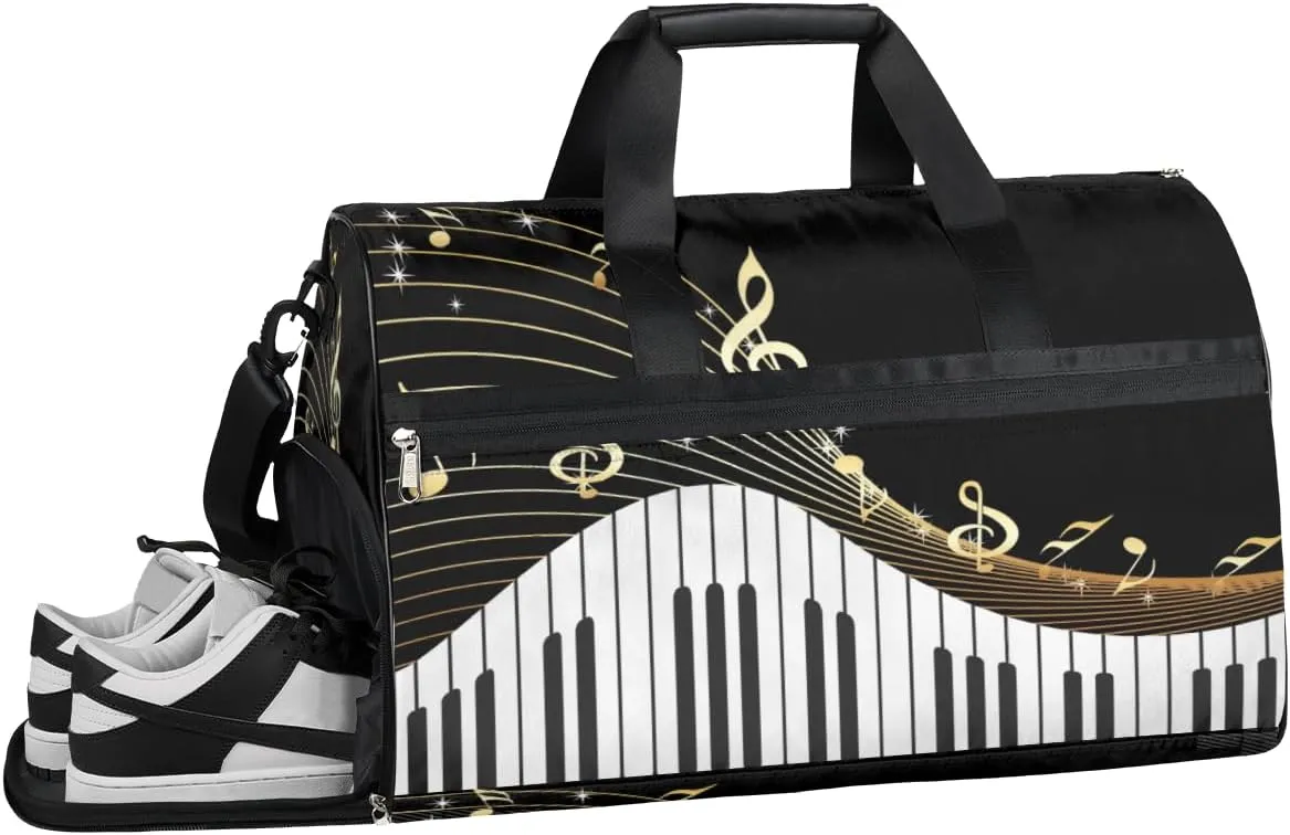 Piano Music Print Sports Gym Bag with Wet Pocket & Shoes Compartment Waterproof Workout Duffel Bag for Women and Men Weekender Overnight Duffle Bag Travel Carry-on Tote