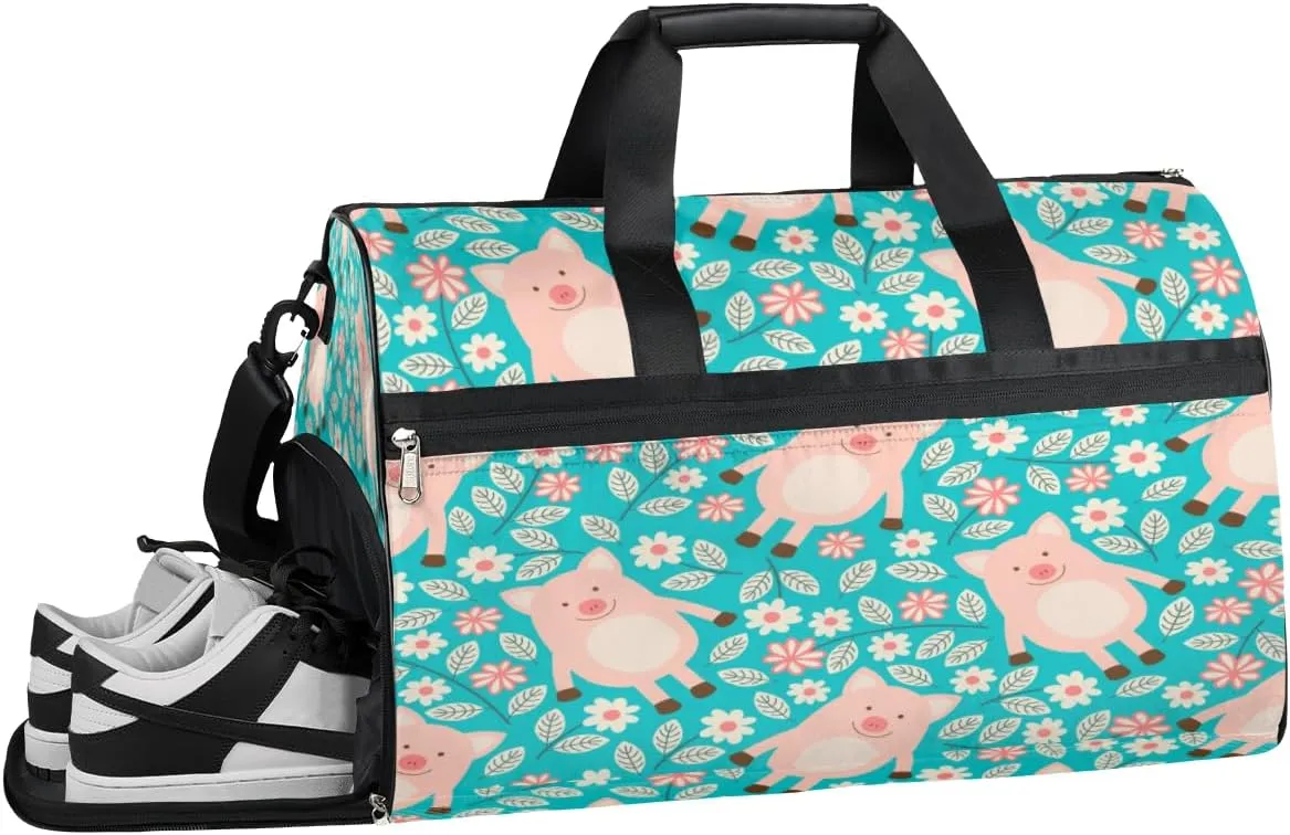 Pig Pattern Sports Gym Bag with Wet Pocket & Shoes Compartment Waterproof Workout Duffel Bag for Women and Men Weekender Overnight Duffle Bag Travel Carry-on Tote