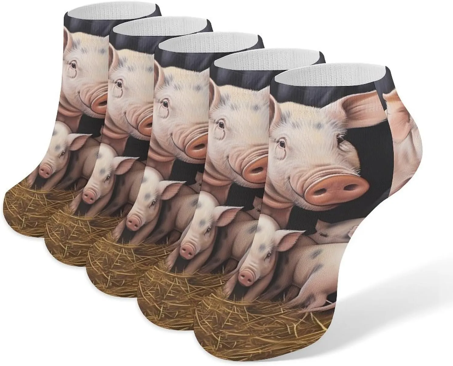 Pigs Piglets at Dinner Time 5 Pairs Low Cut Ankle Socks for Men Women Athletic Running Socks No Show Breathable