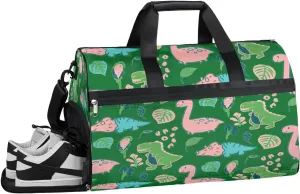 Pink Cute Dinosaur Sports Gym Bag with Wet Pocket & Shoes Compartment Waterproof Workout Duffel Bag for Women and Men Weekender Overnight Duffle Bag Travel Carry-on Tote