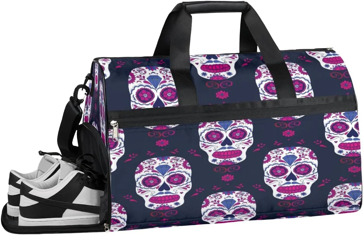 Pink Sugar Skull Sports Gym Bag with Wet Pocket & Shoes Compartment Waterproof Workout Duffel Bag for Women and Men Weekender Overnight Duffle Bag Travel Carry-on Tote