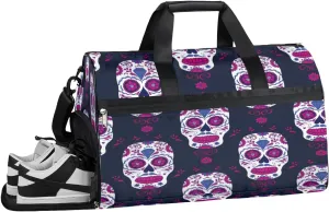 Pink Sugar Skull Sports Gym Bag with Wet Pocket & Shoes Compartment Waterproof Workout Duffel Bag for Women and Men Weekender Overnight Duffle Bag Travel Carry-on Tote