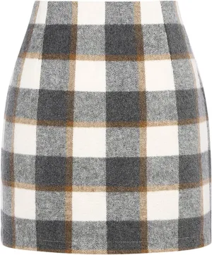 Plaid Pencil Skirts for Women High Waisted Casual Bodycon Mini Skirt Wool Above Knee Length Vintage Short Skirts