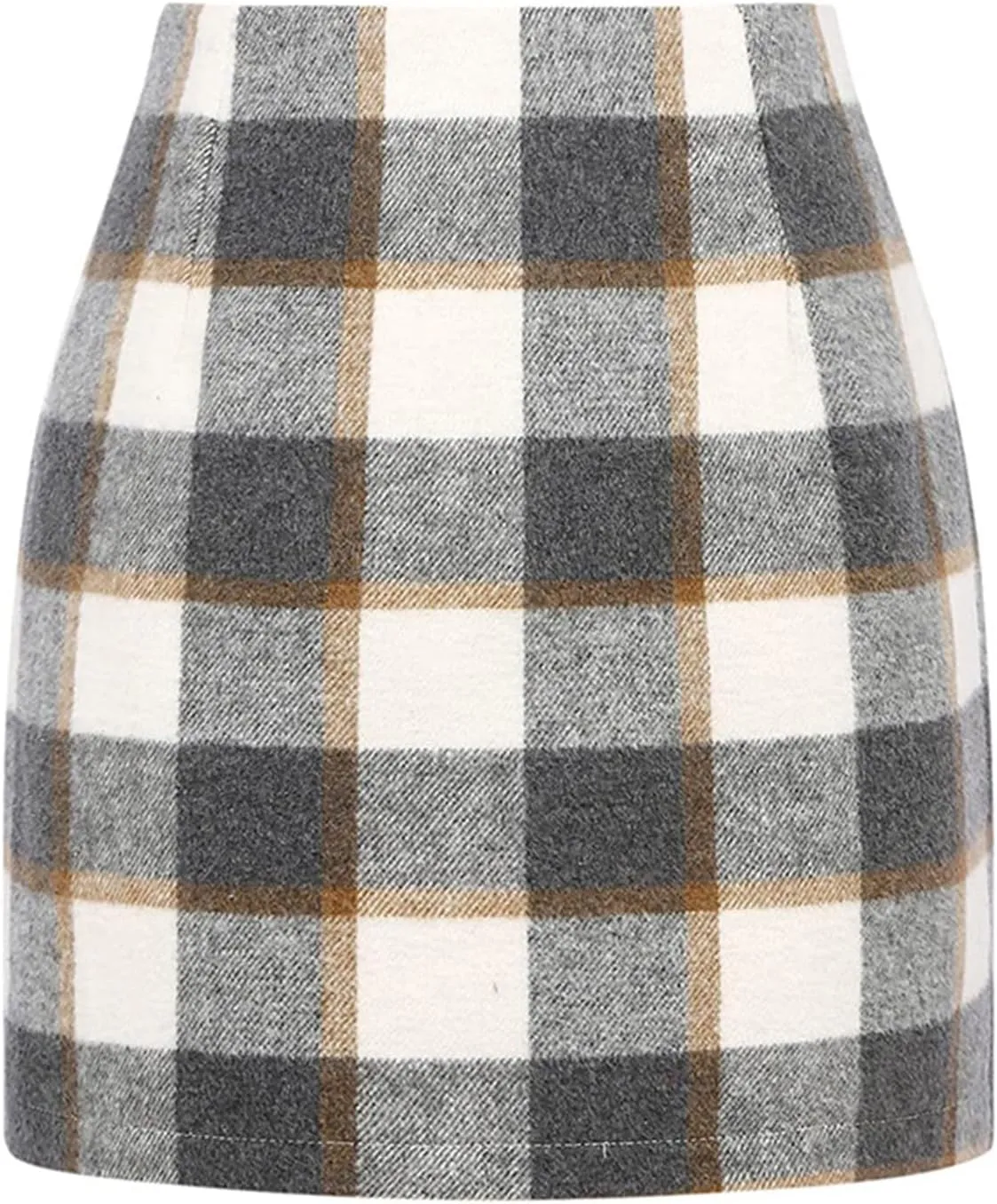 Plaid Pencil Skirts for Women High Waisted Casual Bodycon Mini Skirt Wool Above Knee Length Vintage Short Skirts