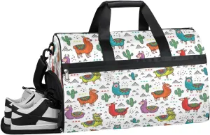 Plant Alpaca Cactus Sports Gym Bag with Wet Pocket & Shoes Compartment Waterproof Workout Duffel Bag for Women and Men Weekender Overnight Duffle Bag Travel Carry-on Tote