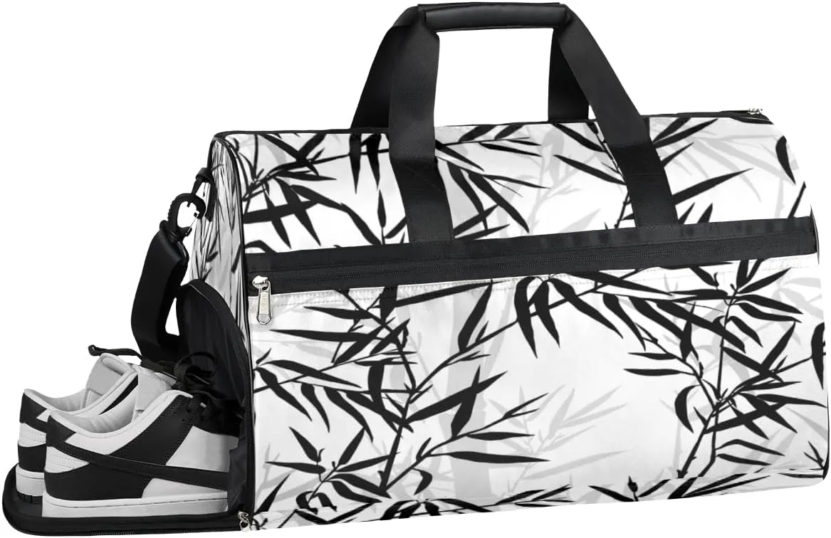 Plant Leaf Pattern Sports Gym Bag with Wet Pocket & Shoes Compartment Waterproof Workout Duffel Bag for Women and Men Weekender Overnight Duffle Bag Travel Carry-on Tote