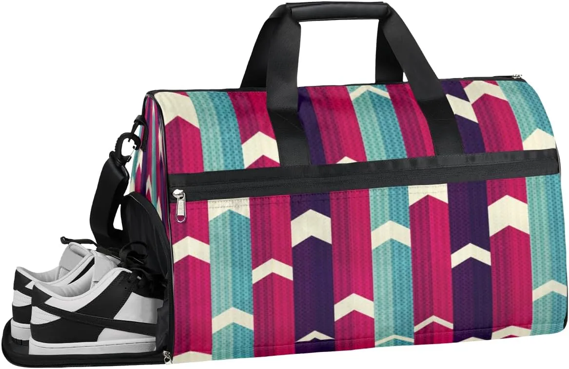 Print Geometry Sports Gym Bag with Wet Pocket & Shoes Compartment Waterproof Workout Duffel Bag for Women and Men Weekender Overnight Duffle Bag Travel Carry-on Tote