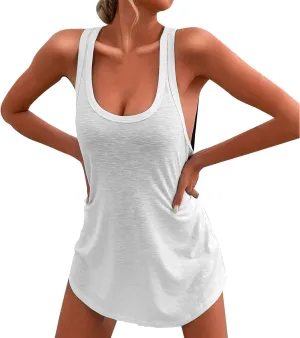 PTOLOCIF Beach Dresses for Women Casual U Neck Sleeveless Mini Dresses Summer Beach Cover ups Swimwear Tank Dress