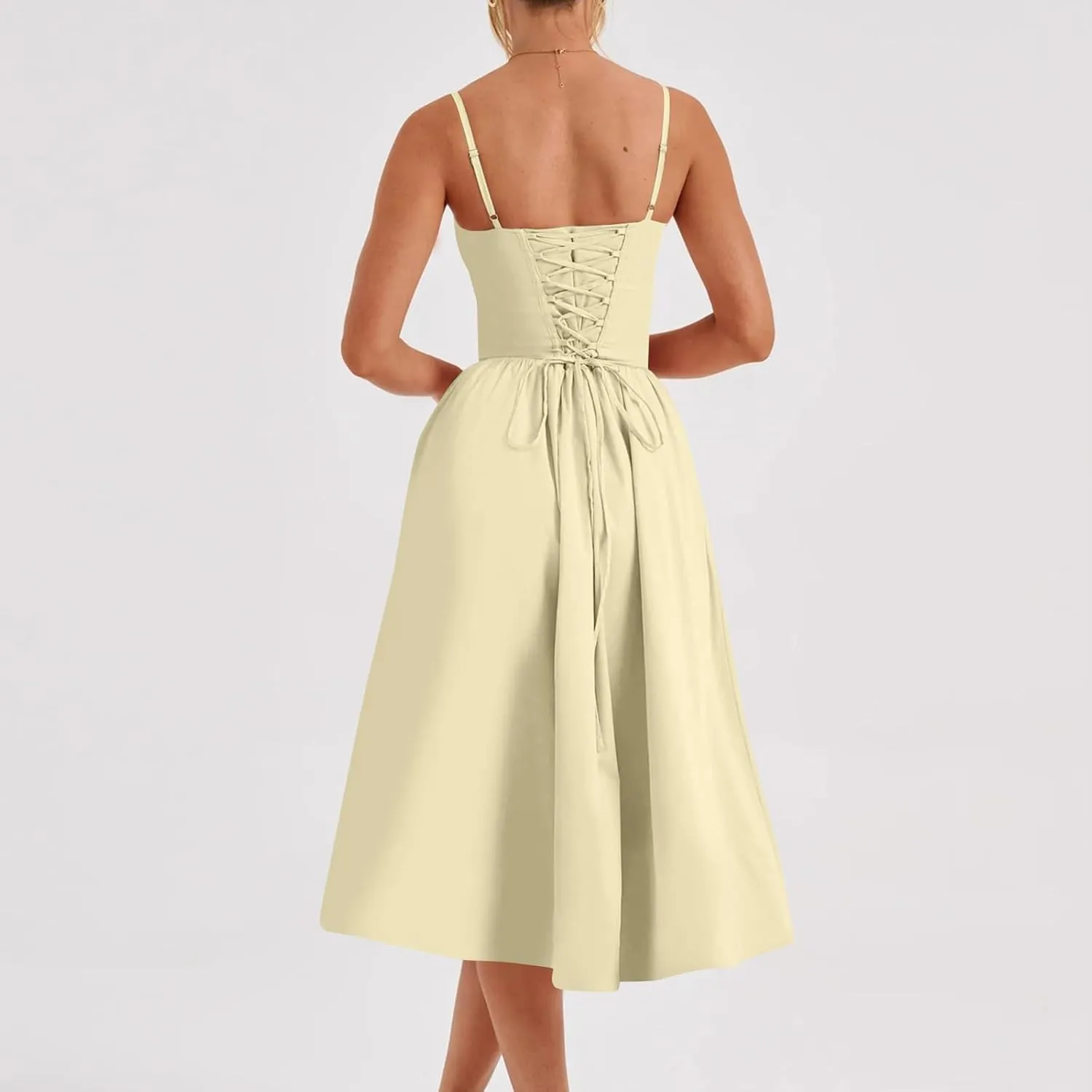 PTOLOCIF Corset Dress for Women Strap Bustier Midi Dresses Flowy Pleated Hem Corset Outdoor Dresses for Women