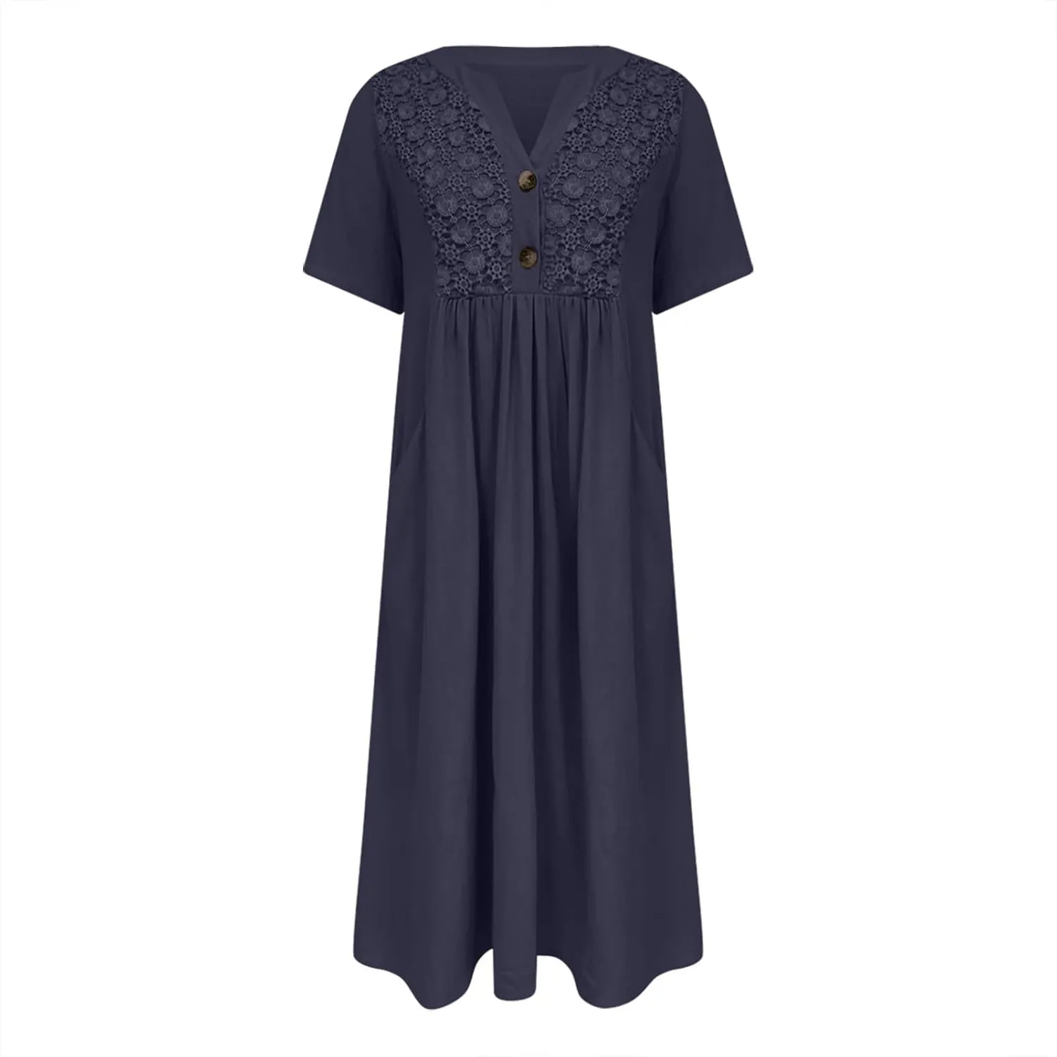 PTOLOCIF Midi Dresses for Women,Trendy Printed Short Sleeve Maxi Dress Casual Crewneck Basic Long T Shirt Dress with Pockets