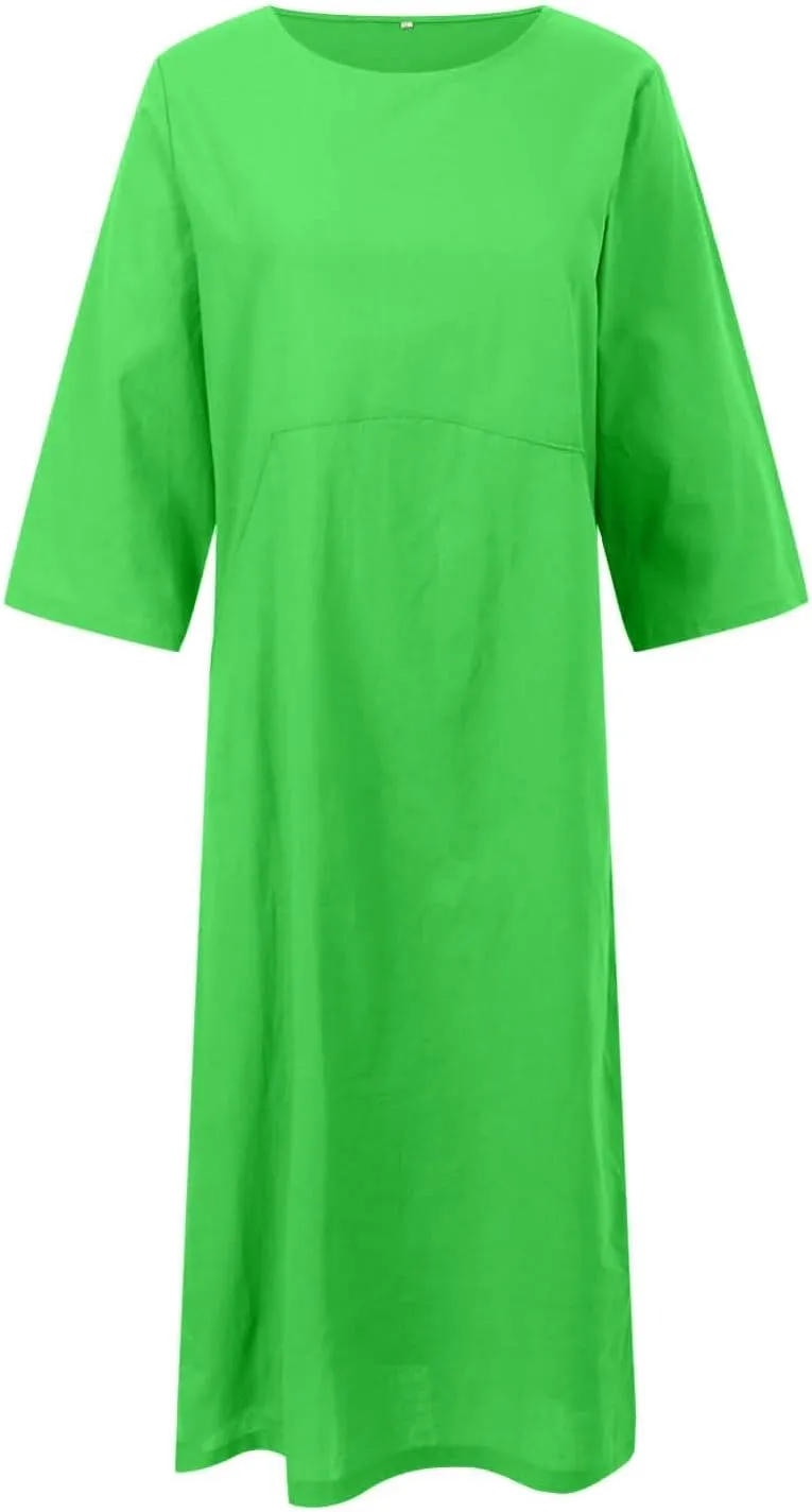 PTOLOCIF Summer Dresses for Women Crew Neck Half Short Sleeve T Shirt Dresses Solid Color Hem Beach Casual Shift Dress