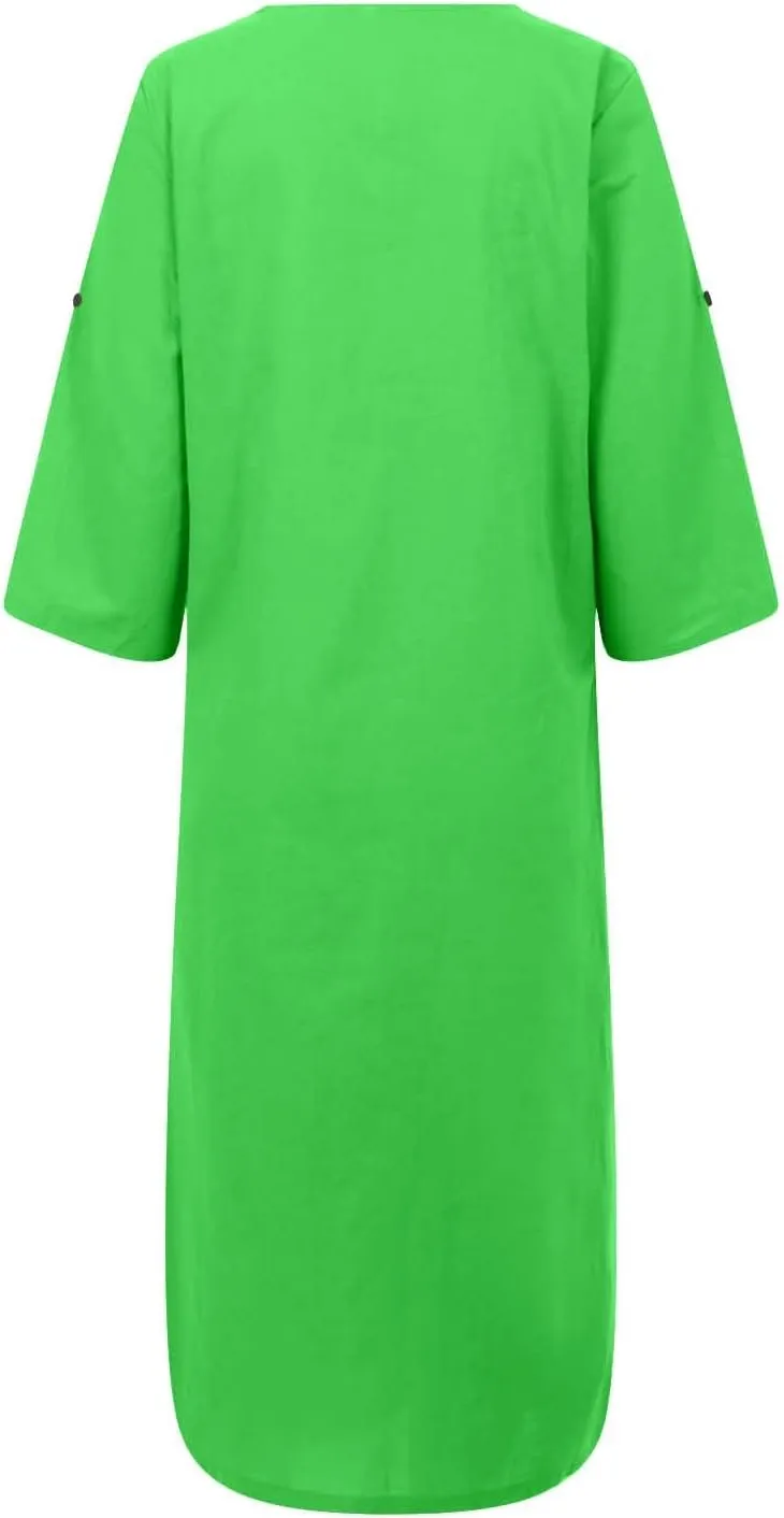 PTOLOCIF Summer Dresses for Women Crew Neck Half Short Sleeve T Shirt Dresses Solid Color Hem Beach Casual Shift Dress