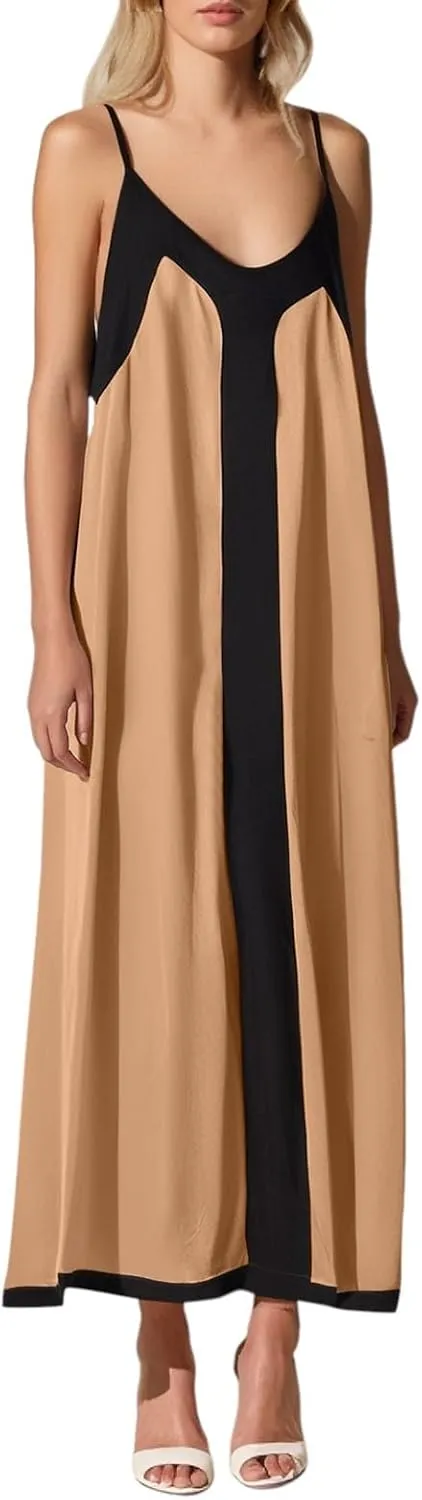 PTOLOCIF Summer Maxi Dresses for Women 2025 Trendy V Neck Spaghetti Strap Beach Sundress Flowy Elegant Holiday Party Dresses