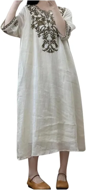 PTOLOCIF Women's Summer Short Sleeve Maxi Dress 2025 Casual Loose V Neck Hem Shift Sundress Vinatge Boho Long Dresses