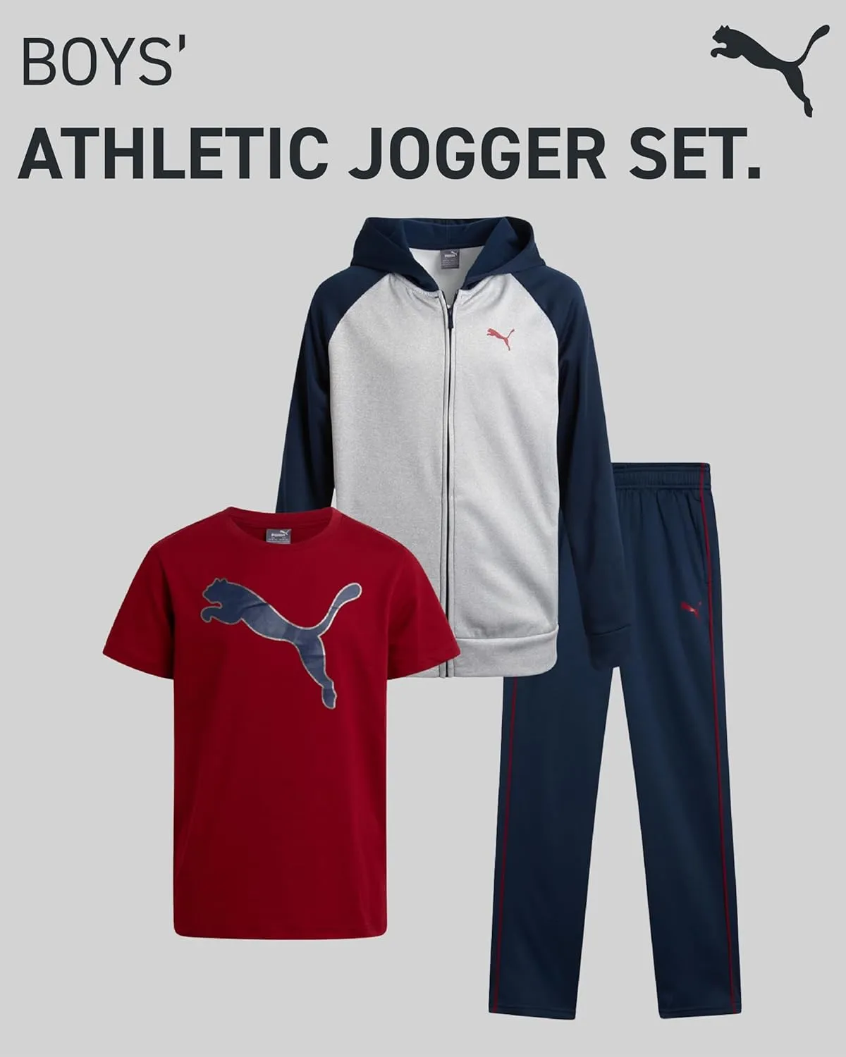 PUMA Boys' Fleece Jogger Set - 3 Piece Hoodie, T-Shirt, and Jogger Sweatpants - Athleisure Outfit Set for Boys (Sizes: 8-16)