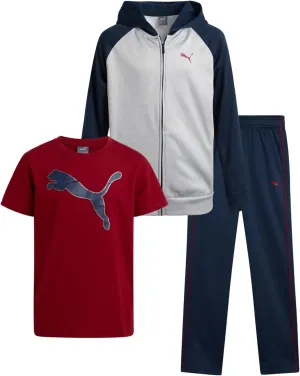 PUMA Boys' Fleece Jogger Set - 3 Piece Hoodie, T-Shirt, and Jogger Sweatpants - Athleisure Outfit Set for Boys (Sizes: 8-16)
