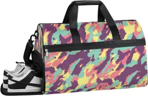 Rainbow Camo Sports Gym Bag with Wet Pocket & Shoes Compartment Waterproof Workout Duffel Bag for Women and Men Weekender Overnight Duffle Bag Travel Carry-on Tote